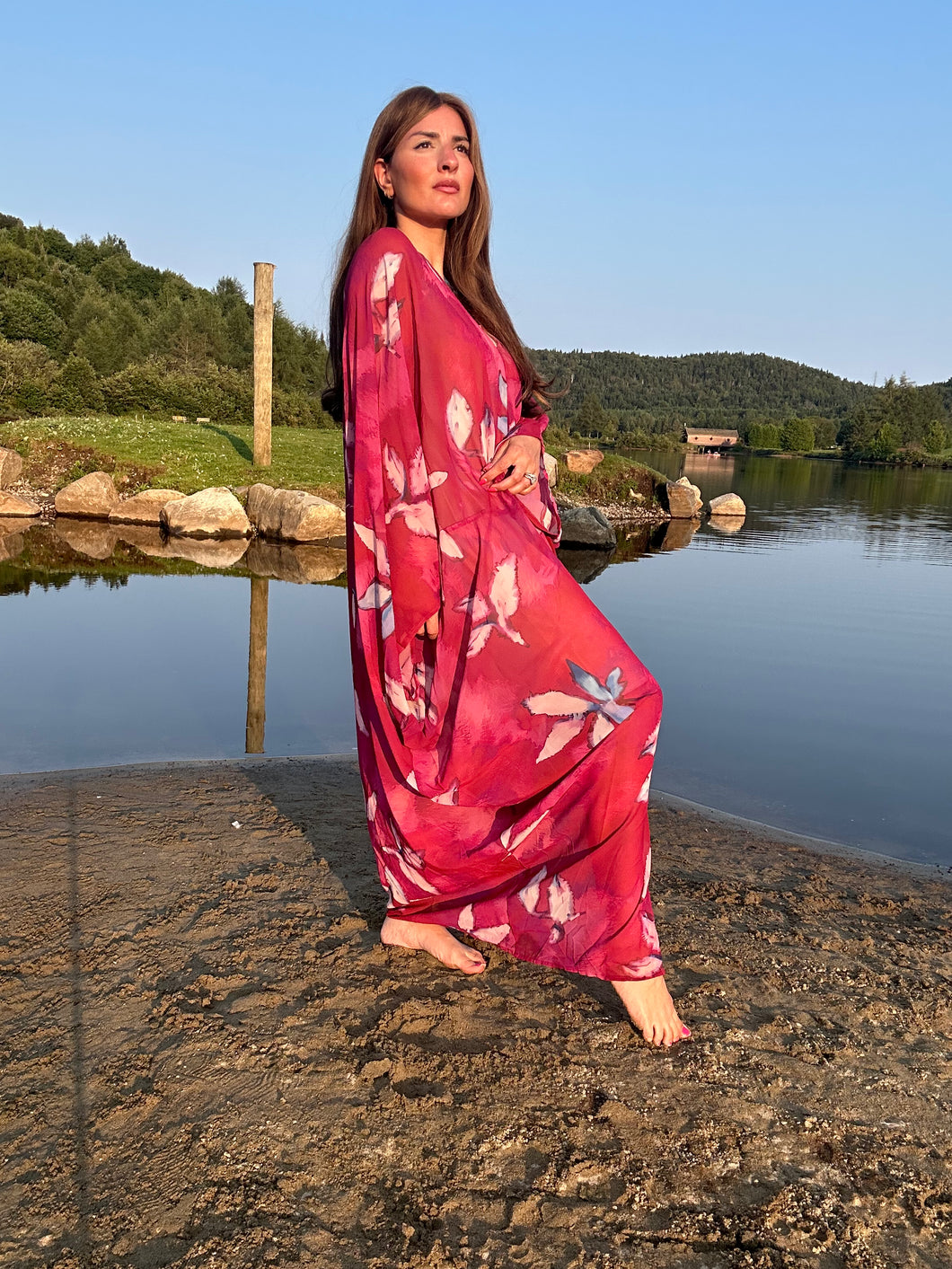 Fuchsia Floral Kaftan dress